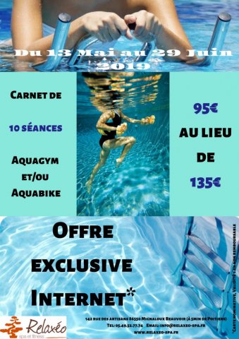 Offre exclusive Internet Carnet de 10 séances Aquagym et/ou Aquabike Poitiers